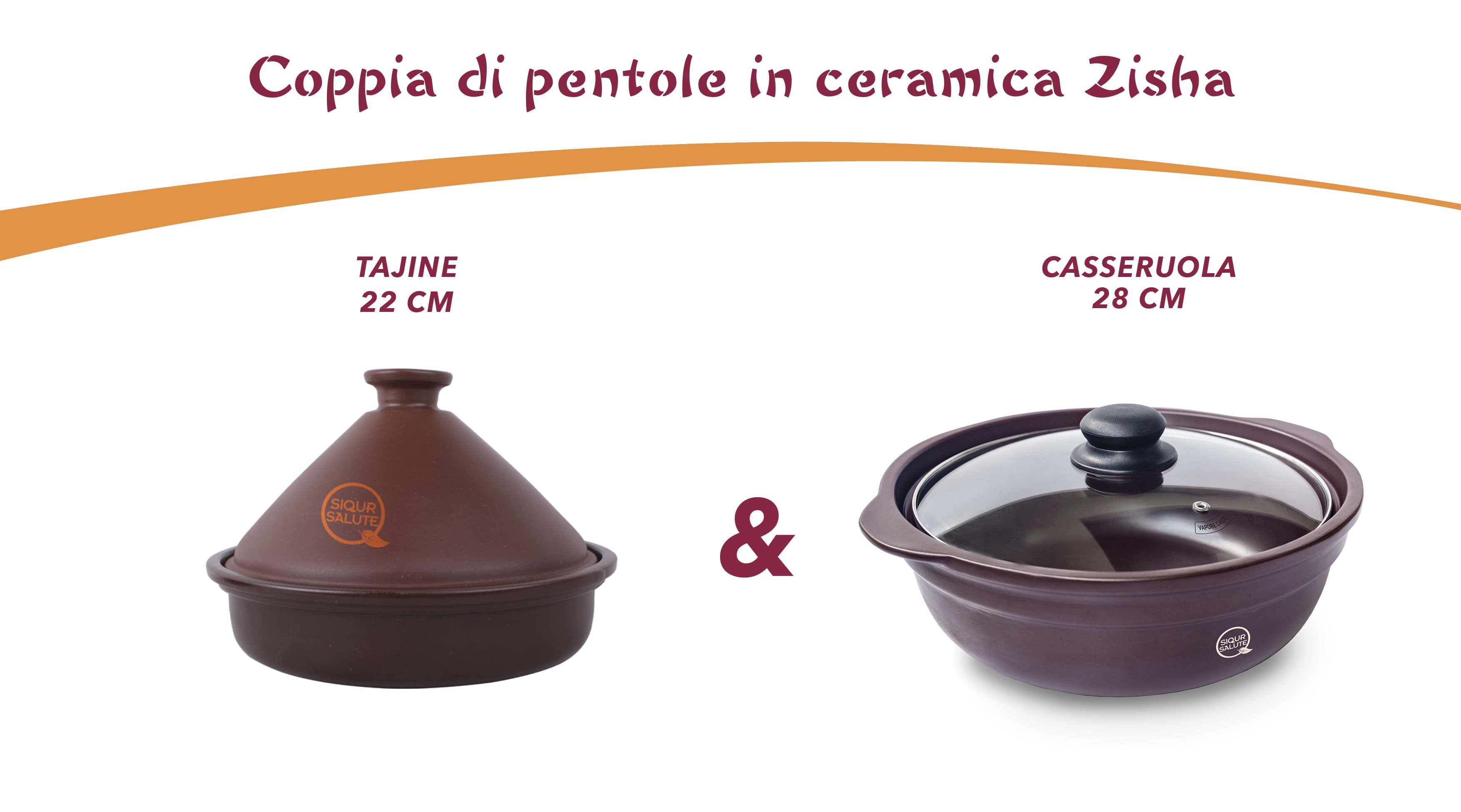 Coppia di pentole in ceramica Zisha (Tajine 22 & Casseruola 28)