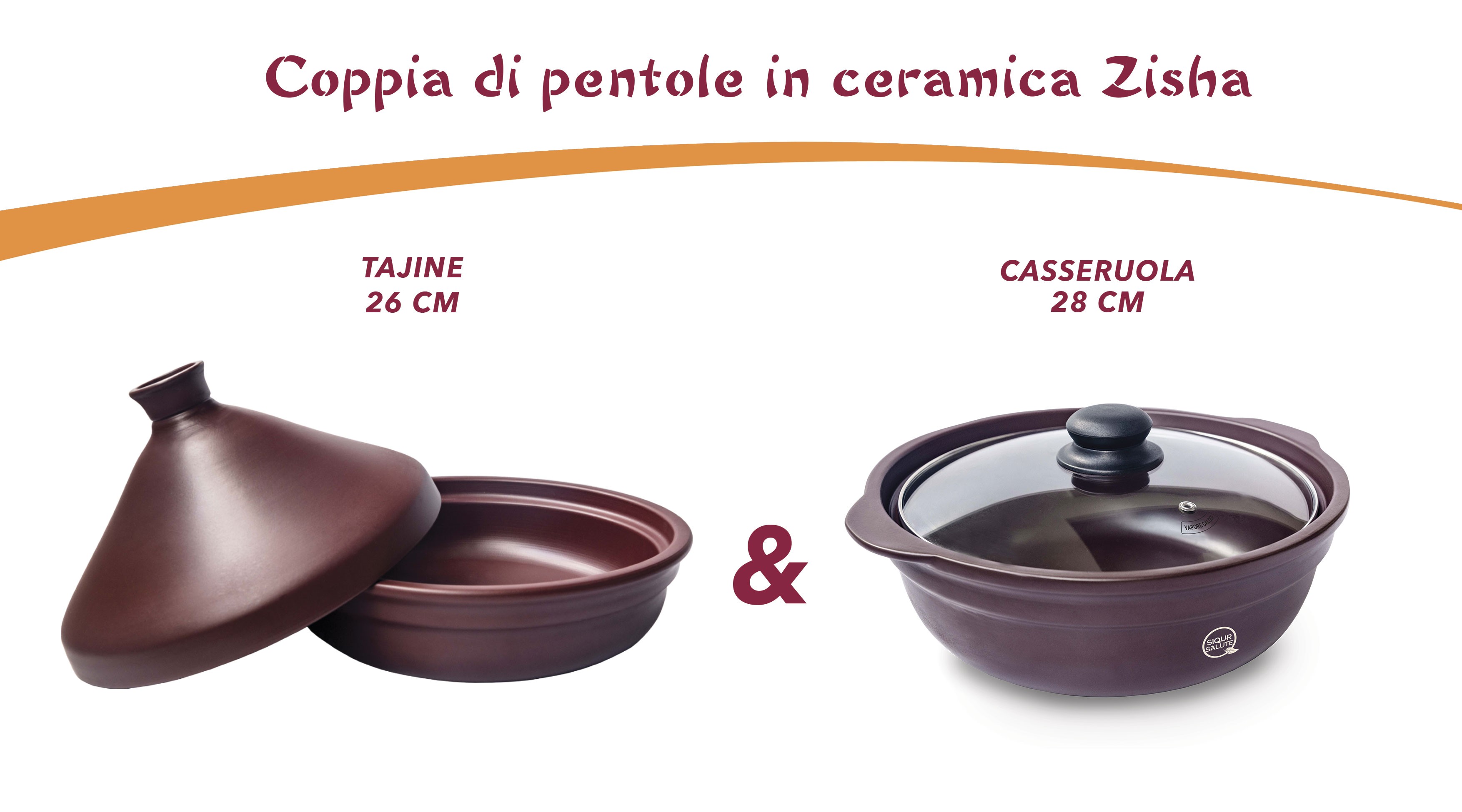 Coppia di pentole in ceramica Zisha (Tajine 26 & Casseruola 28)